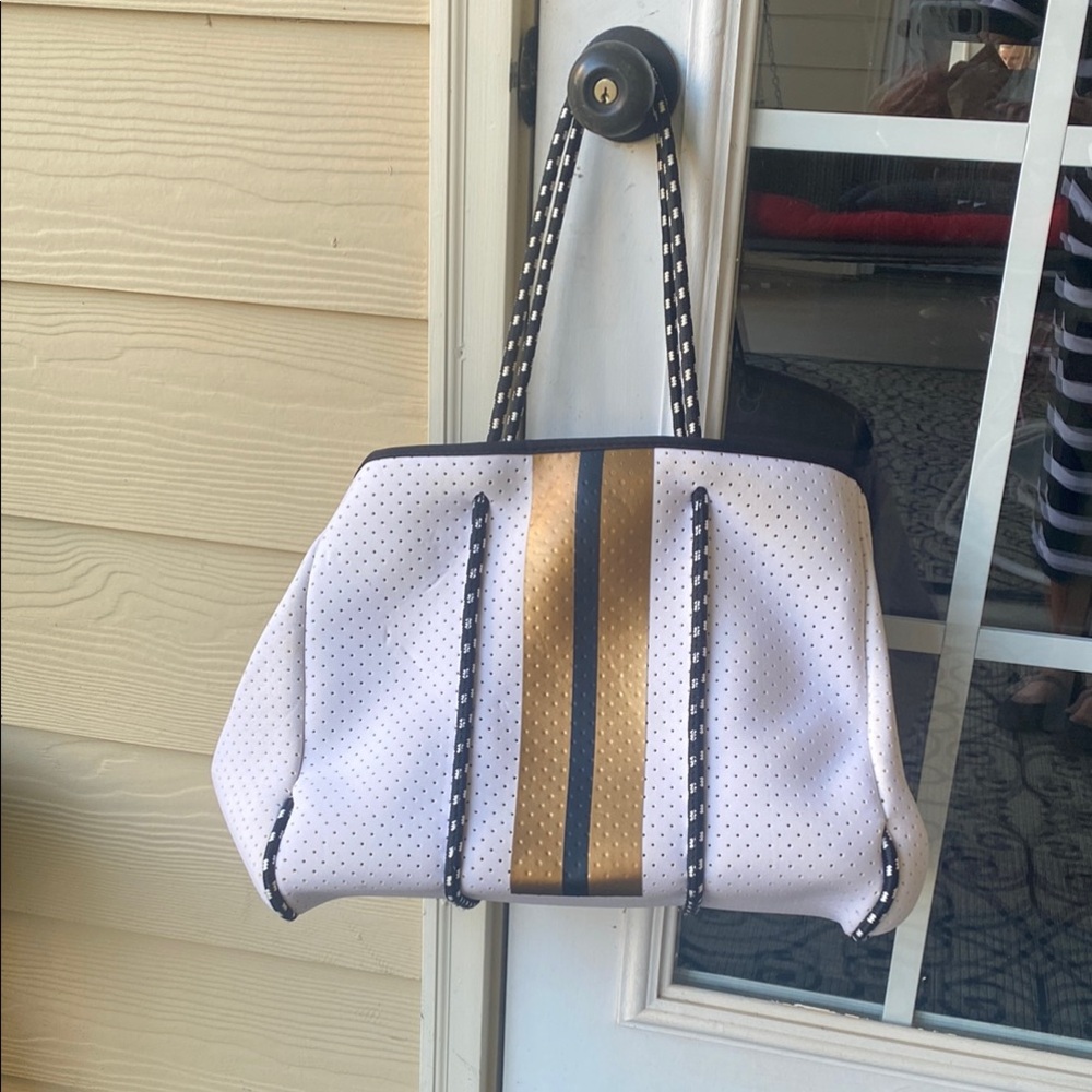 Chic White and Gold Tote with Chain Handles
